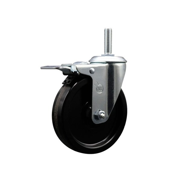 5 Inch Phenolic Wheel Swivel 34 Inch Threaded Stem Caster Total Lock Brake SCC